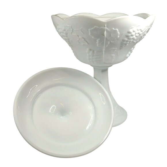 Colony Harvest Milk Glass Compote with Lid - Vintage Mid-Century Wedding Bowl - Picture 6 of 6